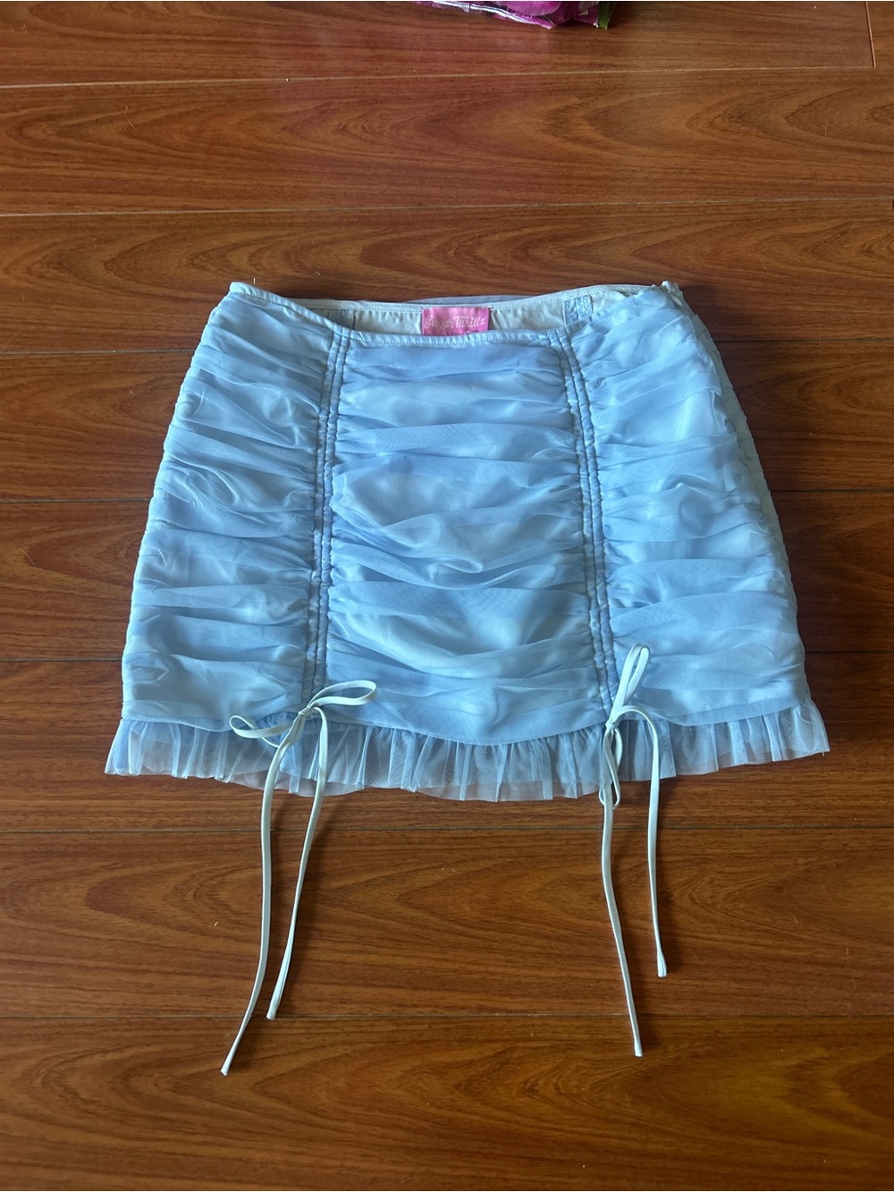 Light Blue Ruffled Mini Skirt with Tie Details